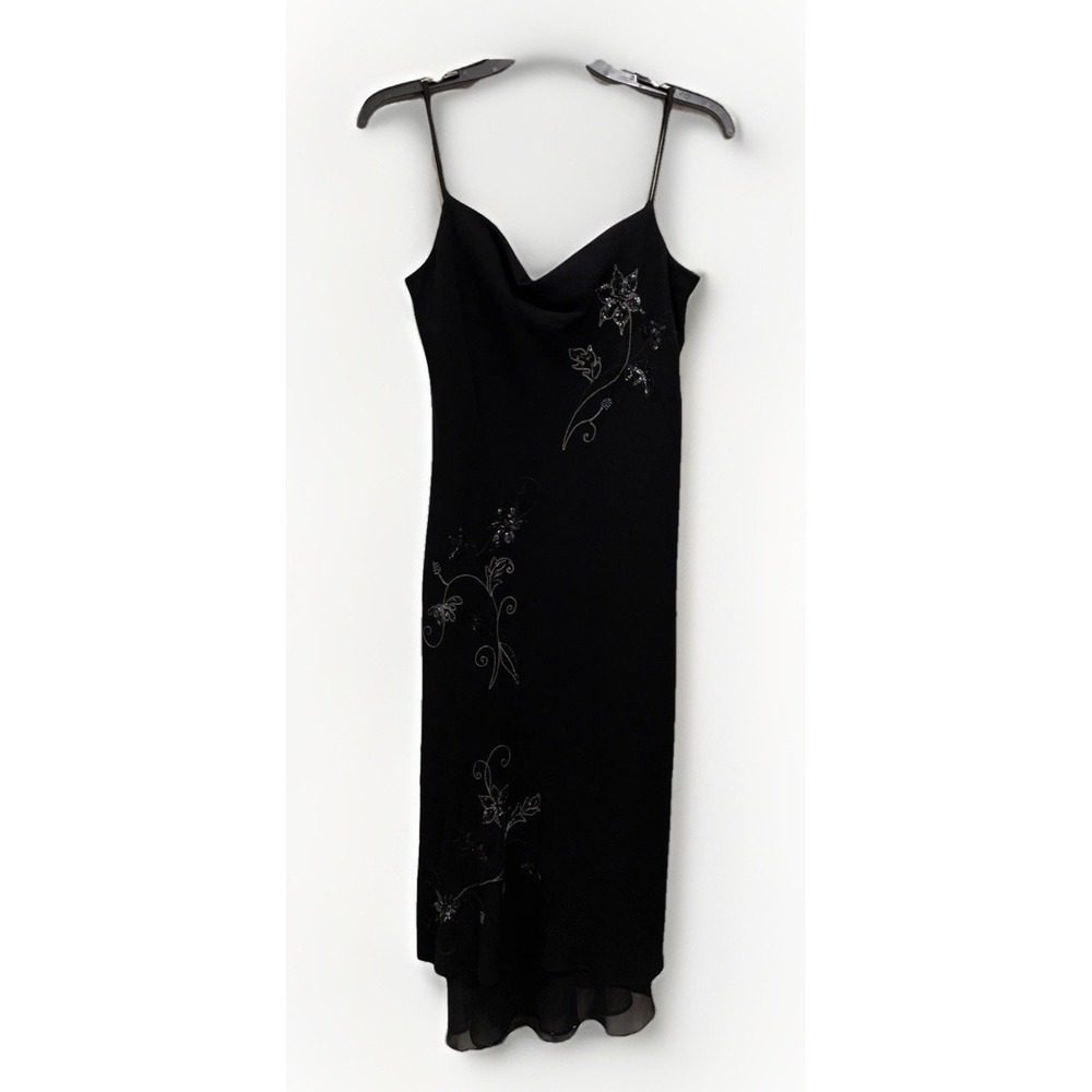 R&M RICHARDS 'Black Midi cocktail dress Beaded Embroidered Women's 6 Petite NWT
